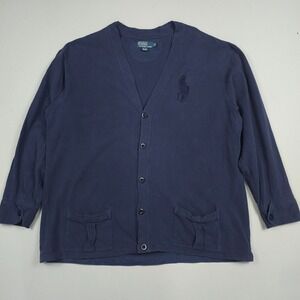 Polo Ralph Lauren Big Pony Cardigan Men 2XB Big Navy Blue V-neck Button Up Pique
